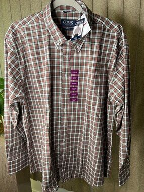 Chaps Men's Red, Green & White Plaid Button-Down Shirt NWTs